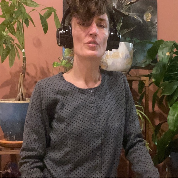 Olivia Grace Polka Dot Cardigan Sweater | 100% Cashmere Gray - Picture 5 of 10